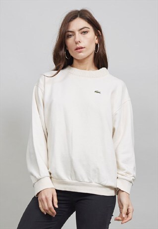 VINTAGE LACOSTE 90'S CABLE KNIT COLLARED CREAM SWEATSHIRT