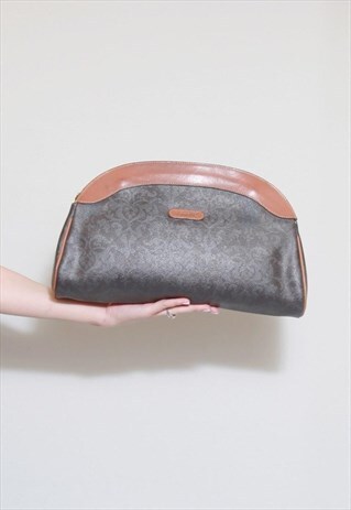 VINTAGE 1980'S LARGE BROWN ISANTI LEATHER CLUTCH BAG