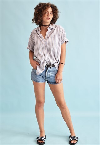 90'S RETRO STRIPED PRINT NEUTRAL OVERSIZED DADS BLOUSE TOP