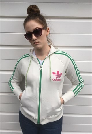 WOMENS 90S ADIDAS HOODIE WHITE SPORTSWEAR TOP JACKET