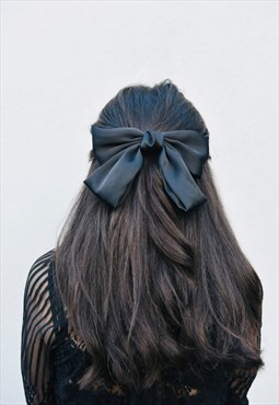 Black, satin, hair bow