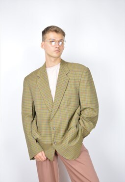 Vintage brown checkered classic 80's wool suit blazer