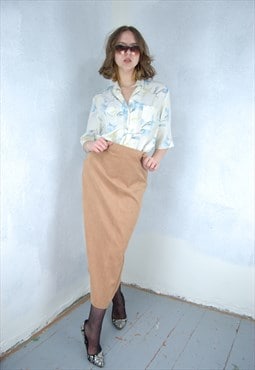 Vintage 90's maxi shearling tailored soft skirts in beige 