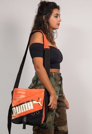 VINTAGE 90'S Y2K PALE ORANGE CANVAS PUMA MESSENGER BAG