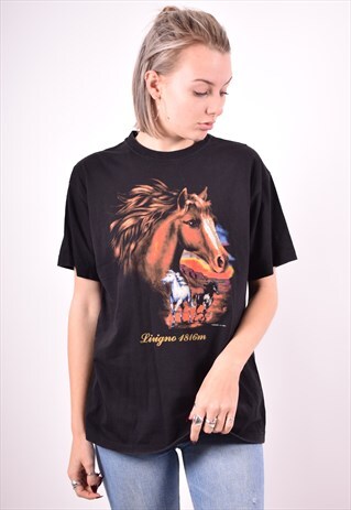 WOMENS VINTAGE T-SHIRT TOP MEDIUM BLACK 90'S