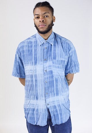 VINTAGE 90'S ABSTRACT BLUE PATTERNED SHIRT