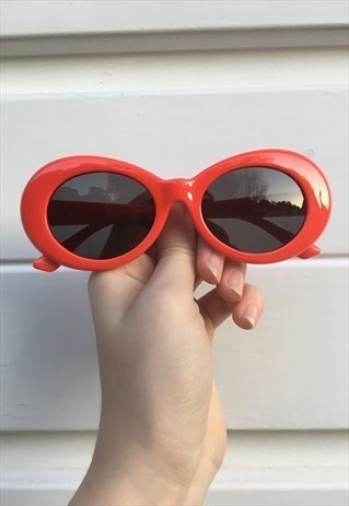 WOMENS VINTAGE STYLE RED OVAL SUNGLASSES NIRVANA KURT COBAIN