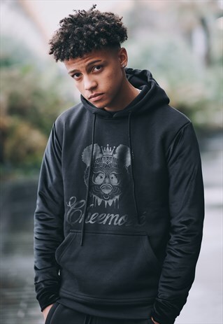 SAPPHIRE BLACK VELOUR SLEEVE HOODIE