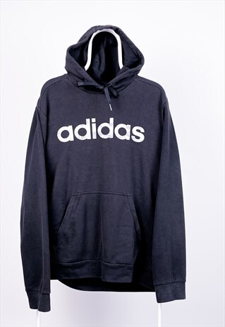 VINTAGE ADIDAS HOODIE SPELL OUT BLACK MEDIUM