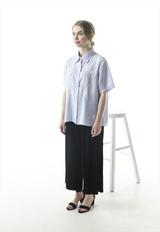 SHORT SLEEVE SILKY BLOUSE / RETRO LIGHT BLUE BLOUSE