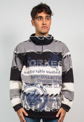 VINTAGE FLEECE GREY STRIPED QUARTER ZIP