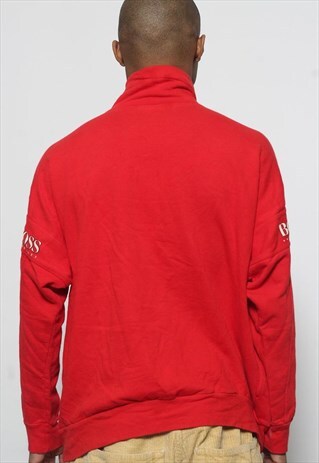 VINTAGE HUGO BOSS RED 1/4 ZIP SWEATSHIRT