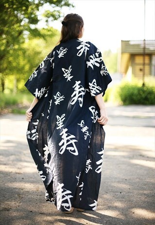 90'S ORIENTAL PRINT FESTIVAL BOHO MAXI KIMONO JACKET