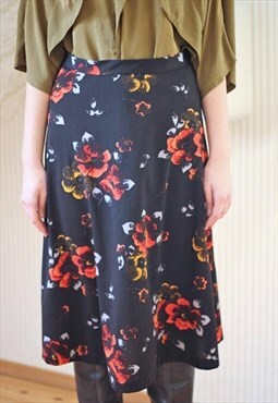 Black a line skirt with bright flowers