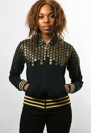 ADIDAS ZIP UP HOODIE/ SWEATSHIRT, BLACK GOLD S