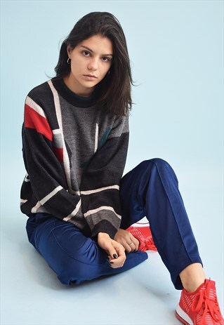 90'S RETRO ABSTRACT PATTERN OVERSIZED JUMPER
