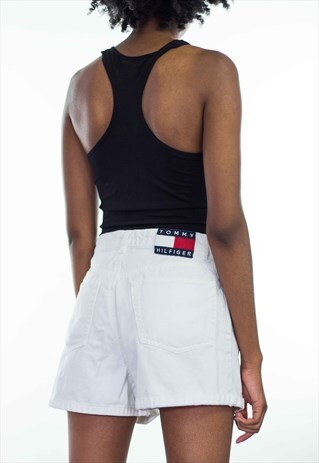 VINTAGE TOMMY HILFIGER LOGO DENIM SHORTS 90S X 10.3