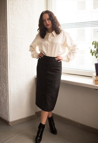 VINTAGE 80'S BLACK STRIPED HIGH WAISTED BUTTONS UP SKIRT