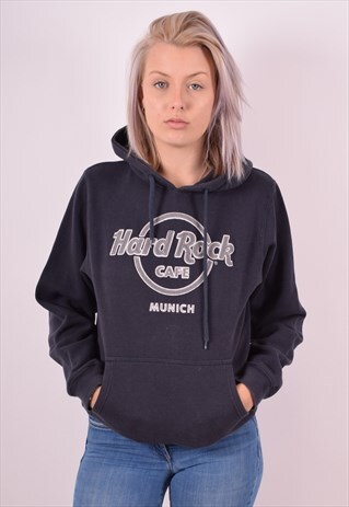 HARD ROCK CAFE WOMENS VINTAGE HOODIE JUMPER SMALL NAVY BLUE