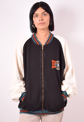 WOMENS VINTAGE TRACKSUIT TOP JACKET XXL BLACK 90S