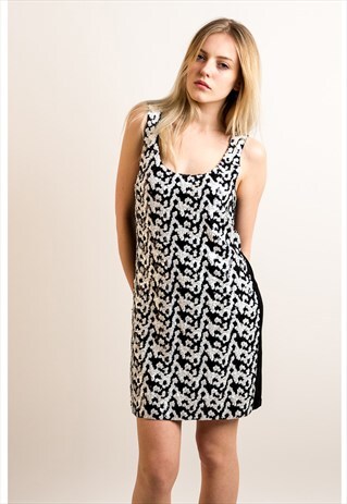 BLACK AND WHITE AZTEC DESIGN SEQUIN BODYCON PARTY DRESS