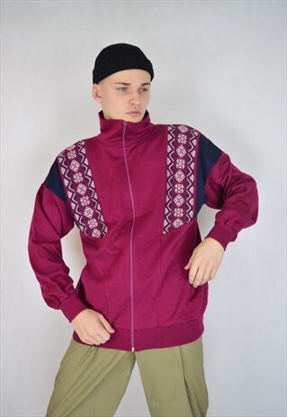 VINTAGE 80'S TWO COLOUR GRAPHIC 1/4ZIP KNITTED SWEATSHIRT