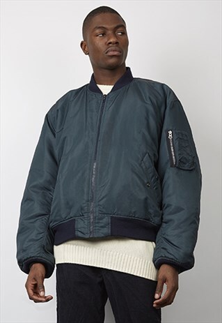 VINTAGE 90'S CLASSIC DARK TEAL PADDED BOMBER JACKET