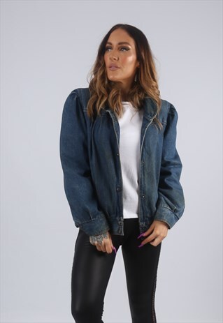 VINTAGE SHERPA DENIM BOMBER JACKET OVERSIZED UK 12 M (EK4Q)