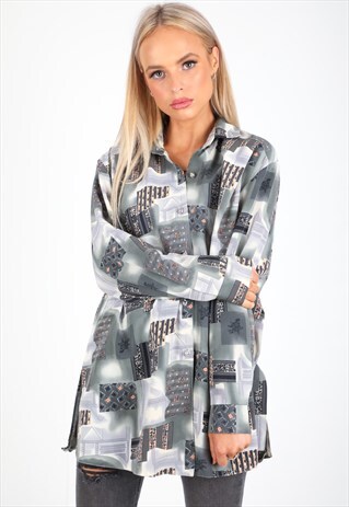 VINTAGE UNBRANDED LONG SLEEVE PATTERN SHIRT S100