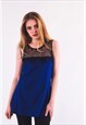 Sleeveless Vest Top with Eyelash Lace in Royal Blue