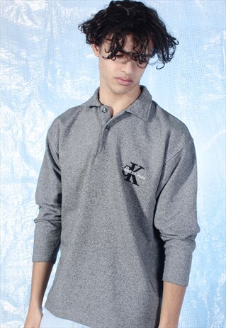 VINTAGE CALVIN KLEIN GREY EMBROIDERED POLO SHIRT