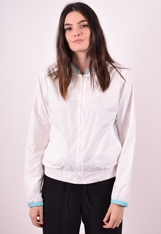 FRED PERRY WOMENS VINTAGE BOMBER JACKET MEDIUM WHITE 90S