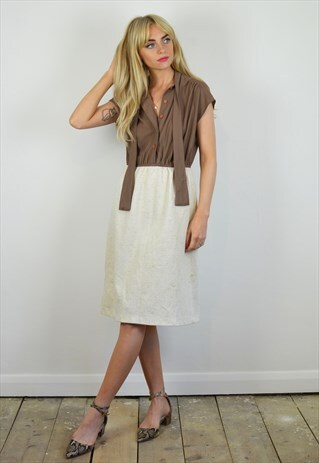 VINTAGE 80S BROWN & WHITE MIDI DRESS
