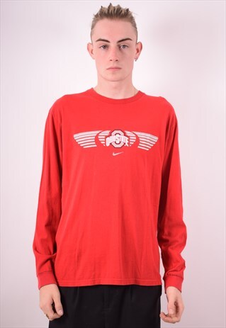 NIKE MENS VINTAGE OHIO STATE TOP LONG SLEEVE MEDIUM RED 90S