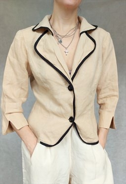 Vintage Nude Linen Jacket by Steilmann, Medium Size