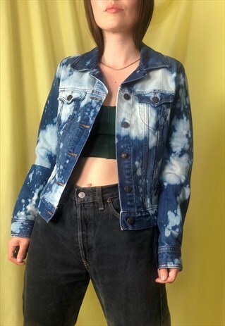 VINTAGE 90S Y2K BLEACHED TIE DYE DENIM JACKET