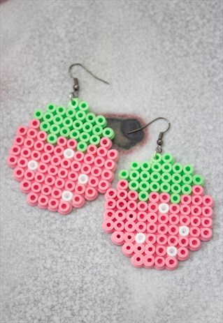 STRAWBERRY PINK HANDMADE HAMA BEADS EARRINGS