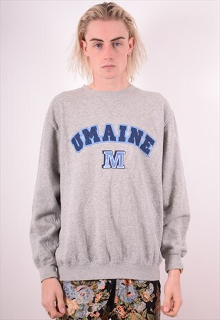 MENS VINTAGE SWEATSHIRT JUMPER LARGE GREY 90S