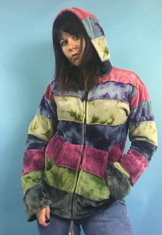 VINTAGE HIPPIE IBIZA FESTIVAL STRIPE HOODIE TOP XL