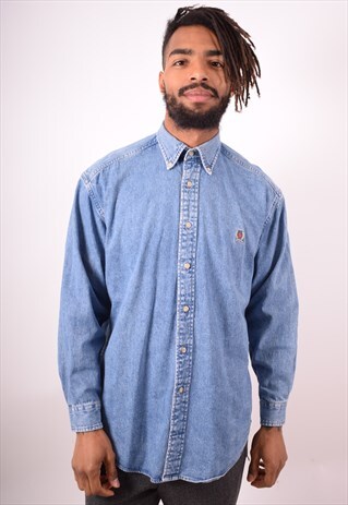 TOMMY HILFIGER MENS VINTAGE DENIM SHIRT SMALL BLUE 90S