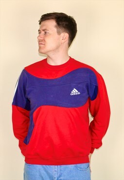 Vintage 90s Adidas Sweatshirt Red & Blue Wavey design