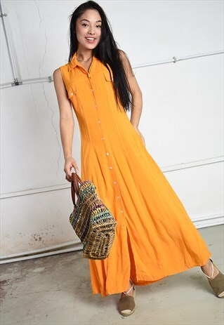 VINTAGE 90'S PARIS CHIC MINIMALIST MAXI DRESS IN ORANGE