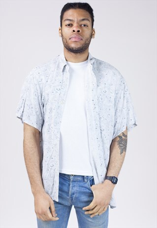 VINTAGE 90S GREY FLOWER PATTERNED SHIRT