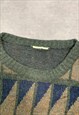 VINTAGE KNITTED JUMPER ABSTRACT PATTERNED GRANDAD SWEATER