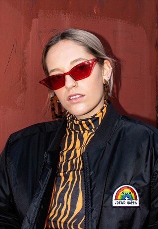 SLIM CAT EYE SUNGLASSES IN RED WITH TINTED LENSES