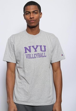 VINTAGE CHAMPION NYU LOGO T-SHIRT GREY