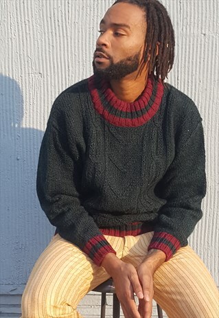 90S PREPPY HERITAGE TIPPED IRISH WOOL SWEATER XL