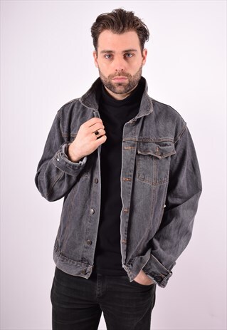 MENS VINTAGE DENIM JACKET XL GREY 90'S
