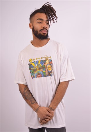 MENS VINTAGE T-SHIRT TOP LARGE WHITE 90S