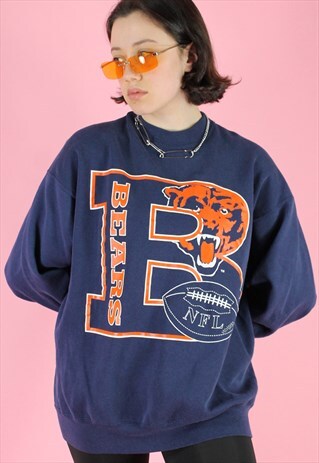 VINTAGE 90S SWEATSHIRT JUMPER IN BLUE WITH BEARS NFL PRINT